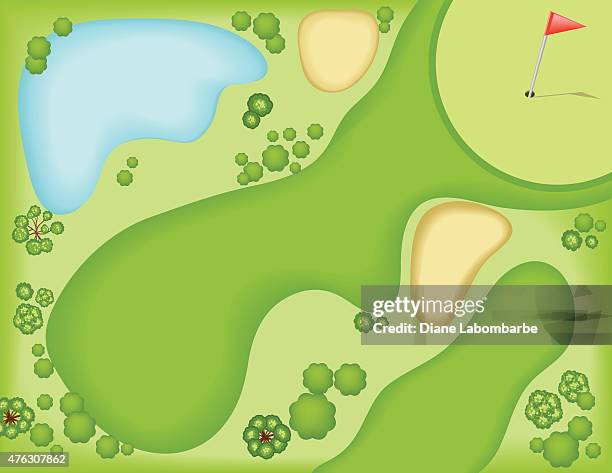 aerial view of a golf course - looking down stock illustrations
