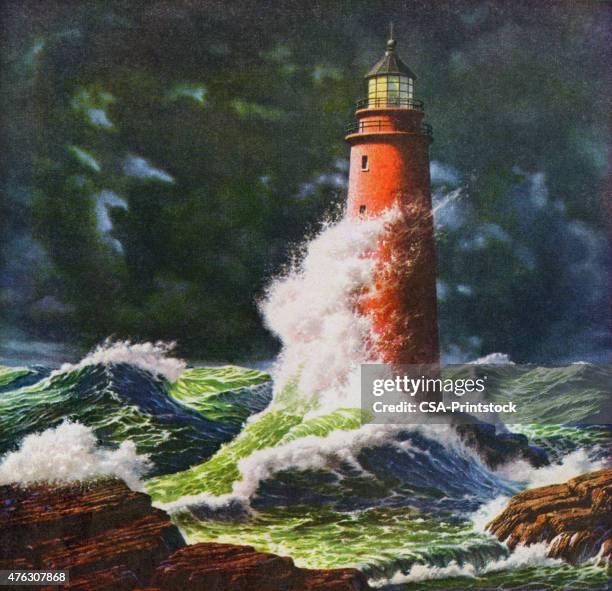 lighthouse during storm - lighthouse stock illustrations