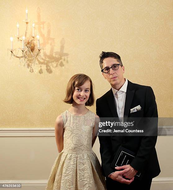 Sydney Lucas and Alison Bechdel of "Fun Home," winner of the award for Best Musical, pose in the press room at the 2015 Tony Awards on June 7, 2015...