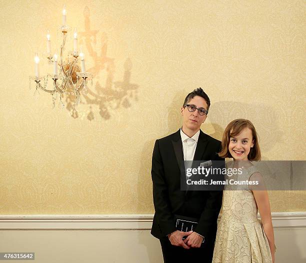 Alison Bechdel and Sydney Lucas of "Fun Home," winner of the award for Best Musical, pose in the press room at the 2015 Tony Awards on June 7, 2015...