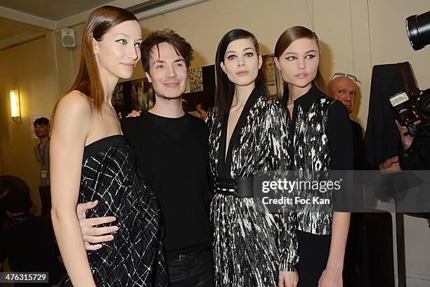 Maxime Simoens and his models attend the Maxime Simoens show as part of the Paris Fashion Week Womenswear Fall/Winter 2014-2015 at 2015 at Lycee Jean...