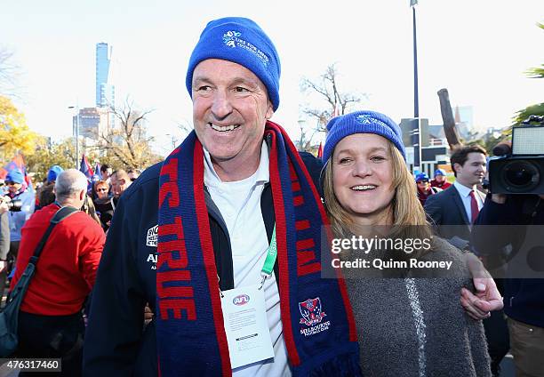 Neale Daniher and his wife Jan walk to the MCG ahead of the round 10 AFL match between the Melbourne Demons and the Collingwood Magpies at Melbourne...