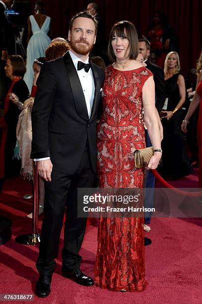 Actor Michael Fassbender and his mother Adele attend the Oscars held at Hollywood & Highland Center on March 2, 2014 in Hollywood, California.