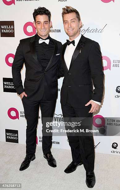 Michael Turchin and singer Lance Bass attend the 22nd Annual Elton John AIDS Foundation's Oscar Viewing Party on March 2, 2014 in Los Angeles,...