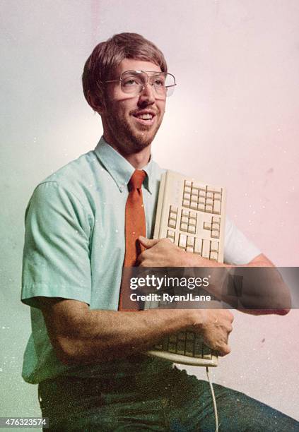 eighties computer genius portrait - nerd stockfoto's en -beelden