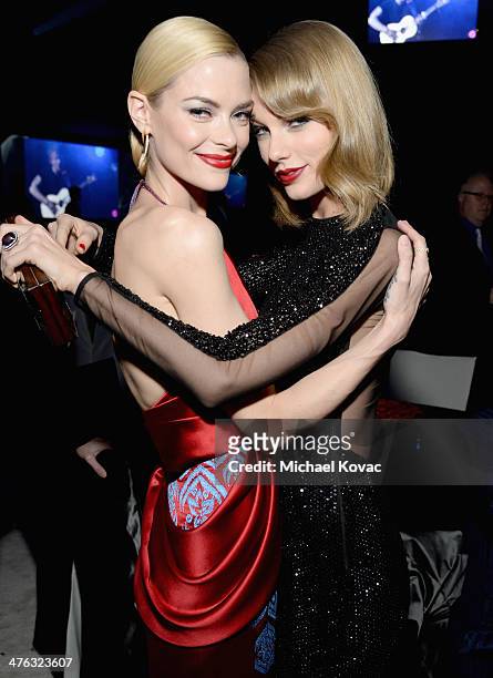 Actress Jaime King and recording artist Taylor Swift attend the 22nd Annual Elton John AIDS Foundation Academy Awards Viewing Party at The City of...