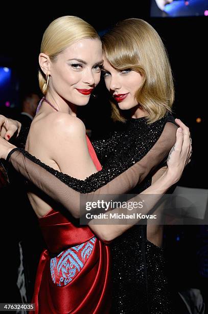 Actress Jaime King and recording artist Taylor Swift attend the 22nd Annual Elton John AIDS Foundation Academy Awards Viewing Party at The City of...