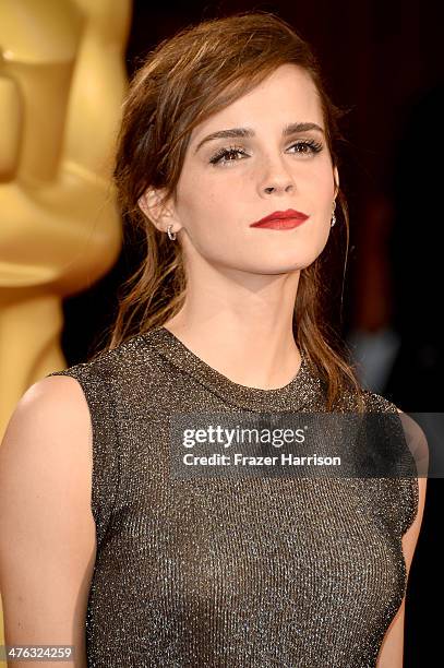 Actress Emma Watson attends the Oscars held at Hollywood & Highland Center on March 2, 2014 in Hollywood, California.