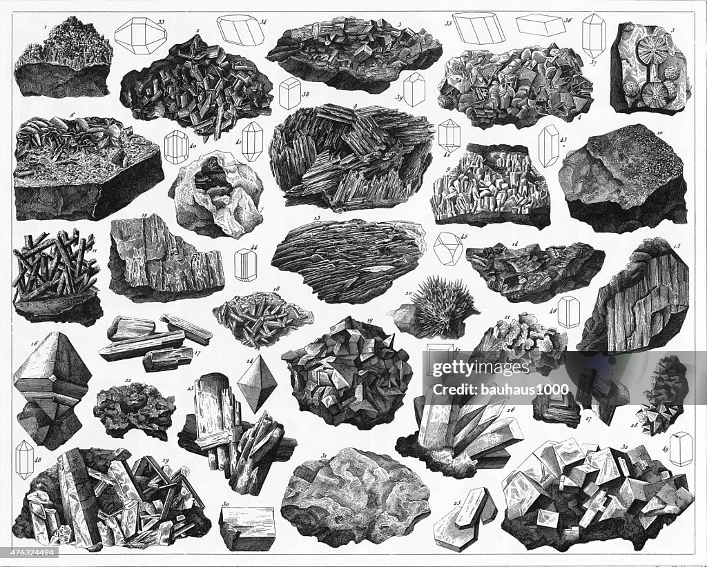 Minerals and Their Crystalline Forms Engraving