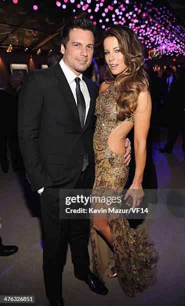 Len Wiseman and Kate Beckinsale attend the 2014 Vanity Fair Oscar Party Hosted By Graydon Carter on March 2, 2014 in West Hollywood, California.