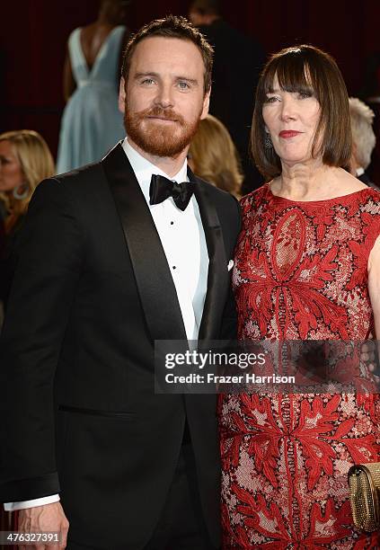 Actor Michael Fassbender and his mother Adele Fassbender attends the Oscars held at Hollywood & Highland Center on March 2, 2014 in Hollywood,...