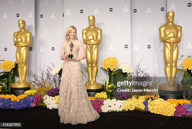 Actress Cate Blanchett, winner of Best Actress for "Blue Jasmine, poses in the press room during the Oscars at Loews Hollywood Hotel on March 2, 2014...