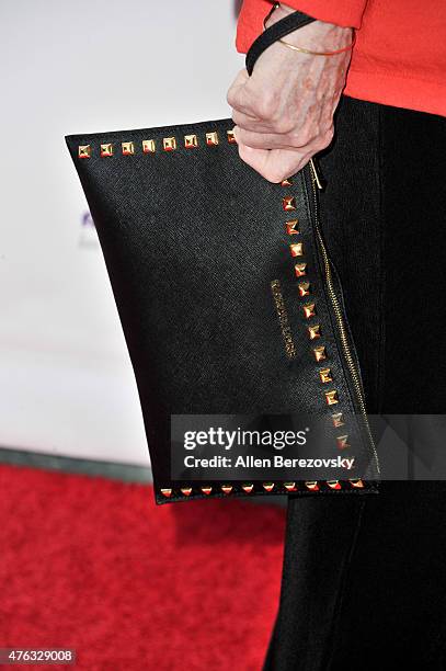 Actress Millicent Martin, purse detail, attends The Actors Fund's 19th Annual Tony Awards viewing party at Skirball Cultural Center on June 7, 2015...