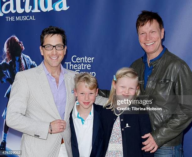 Dan Bucatinsky, son Jonah Bucatinsky, daughter Eliza Bucatinsky and Don Roos attends 'Matilda The Musical' opening night at Ahmanson Theatre on June...