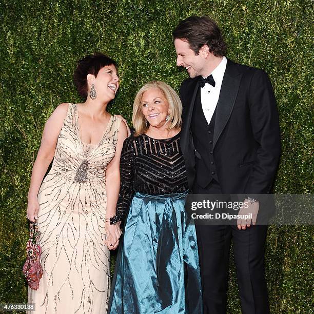 Holly Cooper, Gloria Campano, and Bradley Cooper attend the American Theatre Wing's 69th Annual Tony Awards at Radio City Music Hall on June 7, 2015...