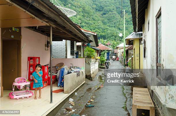 typical village street scene with backyard in north bali indonesia - skimpy girls stock pictures, royalty-free photos & images