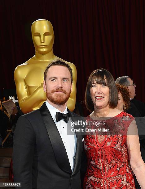 Actor Michael Fassbender and mother Adele Fassbender attend the Oscars held at Hollywood & Highland Center on March 2, 2014 in Hollywood, California.