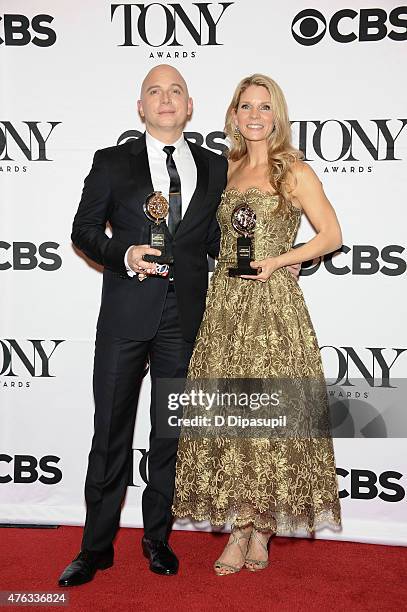 Michael Cerveris and Kelli O'Hara pose in the press room during the American Theatre Wing's 69th Annual Tony Awards at Radio City Music Hall on June...