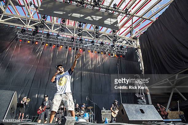 Del the Funky Homosapien and Dan the Automator of Deltron 3030 perform in concert during X Games Austin at Circuit of The Americas on June 7, 2015 in...