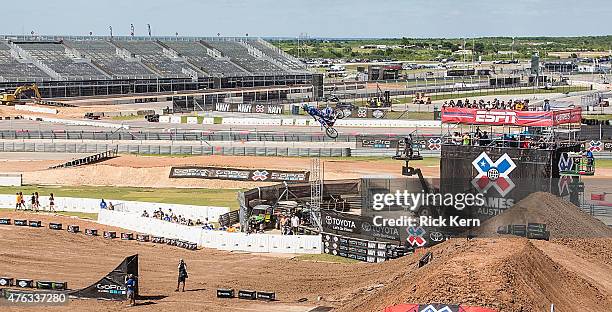 Athletes participate in Moto X Best Whip Final during X Games Austin at Circuit of The Americas on June 7, 2015 in Austin, Texas.