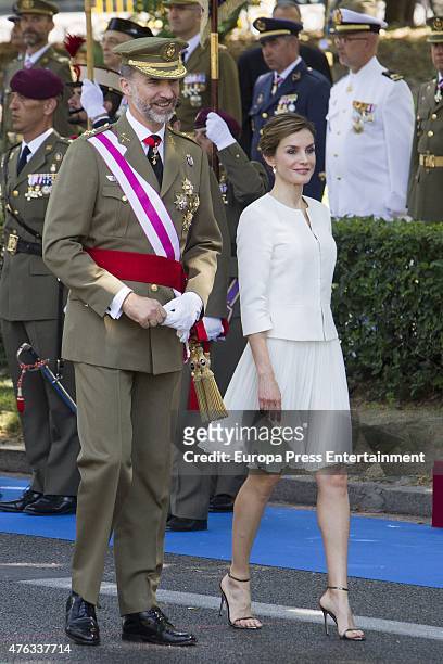King Felipe of Spain and Queen Letizia of Spain attend the 2015 Armed Forces Day on June 6, 2015 in Madrid, Spain.