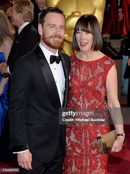 Actor Michael Fassbender and Adele Fassbender attend the Oscars held at Hollywood & Highland Center on March 2, 2014 in Hollywood, California.