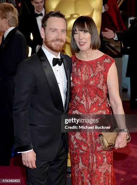 Actor Michael Fassbender and Adele Fassbender attend the Oscars held at Hollywood & Highland Center on March 2, 2014 in Hollywood, California.