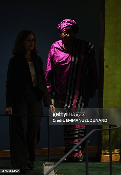 Liberia's President Ellen Johnson-Sirleaf arrives to address the 65th General Assembly at the United Nations headquarters in New York, September 24,...