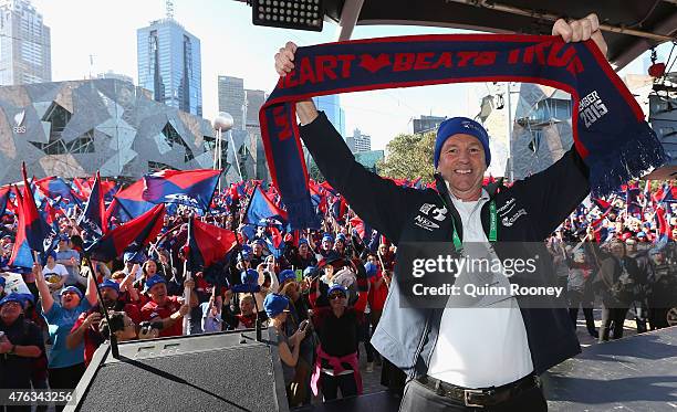 Neale Daniher poses at Federation Square before leading the walk to the MCG ahead of the round 10 AFL match between the Melbourne Demons and the...