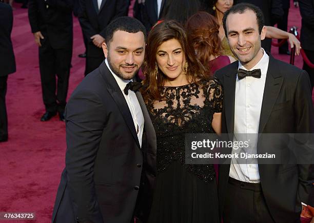 Producer Karim Amer, director Jehane Noujaim, and guest attend the Oscars held at Hollywood & Highland Center on March 2, 2014 in Hollywood,...