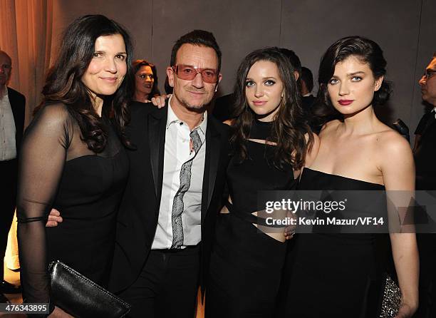 Alison Hewson, Bono, Jordan Hewson and Eve Hewson attend the 2014 Vanity Fair Oscar Party Hosted By Graydon Carter on March 2, 2014 in West...