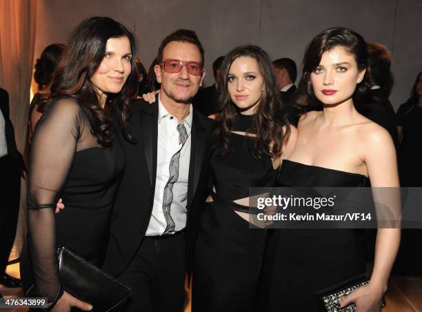 Alison Hewson, Bono, Jordan Hewson and Eve Hewson attend the 2014 Vanity Fair Oscar Party Hosted By Graydon Carter on March 2, 2014 in West...