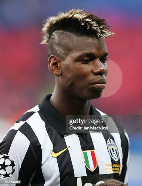 Juventus Paul Pogba looks on during the UEFA Champions League Final between Barcelona and Juventus at Olympiastadion on June 6, 2015 in Berlin,...