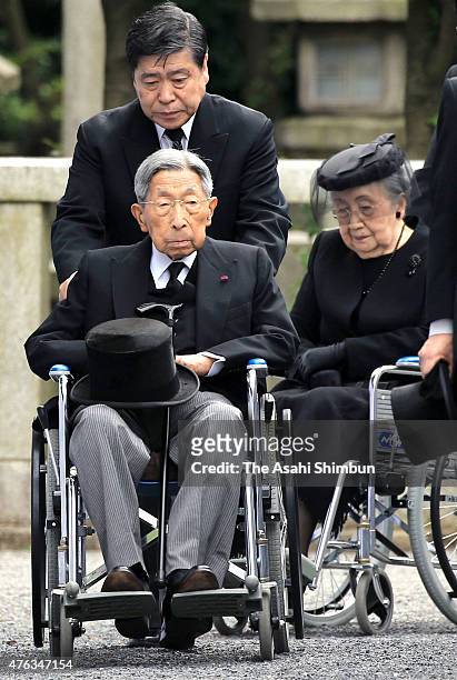 Prince Mikasa and Princess Yuriko of Mikasa, parents of Prince Katsura, attend the 'Bosho Isshunen Sai 'memorial ceremony to mark the first...