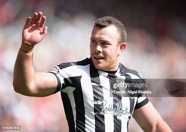 Stefan Marsh of Widnes Vikings during the Super League match between Salford Red Devils and Widnes Vikings at St James' Park on May 30, 2015 in...