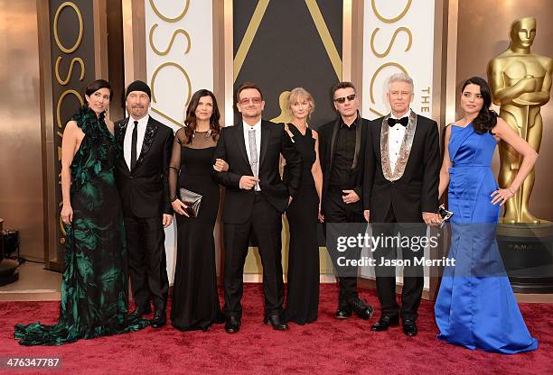 Morleigh Steinberg, musician The Edge, Alison Hewson, singer Bono, Ann Acheson, musician Larry Mullen Jr., musician Adam Clayton and Mariana Teixeira...