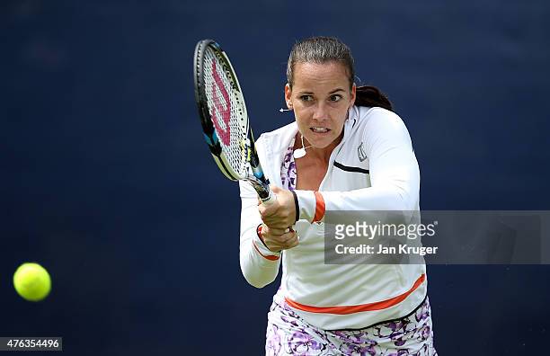 Jarmila Gajdosova of Australia in action against Michelle Larcher De Brito of Portugal in her qualifying match during day one of the WTA Aegon Open...