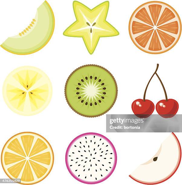 fruits icon set - sliced starfruit stock illustrations