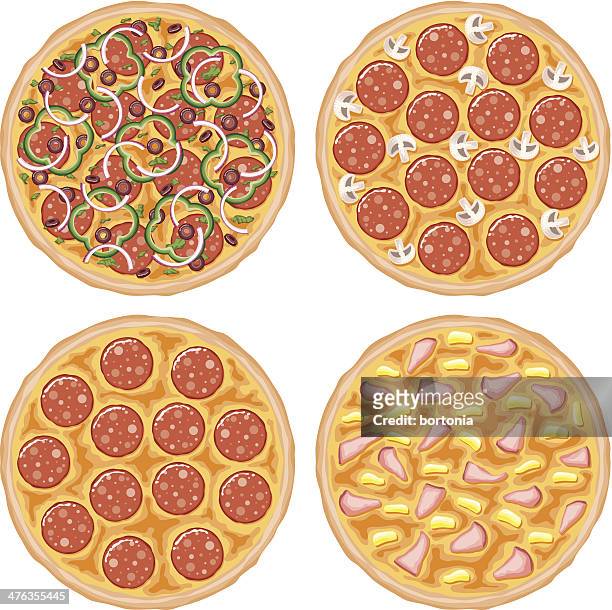 ilustrações de stock, clip art, desenhos animados e ícones de pizza conjunto de ícones - pimentão verde