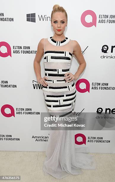 Actress Laura Vandervoort attends the 22nd Annual Elton John AIDS Foundation Academy Awards Viewing Party at The City of West Hollywood Park on March...