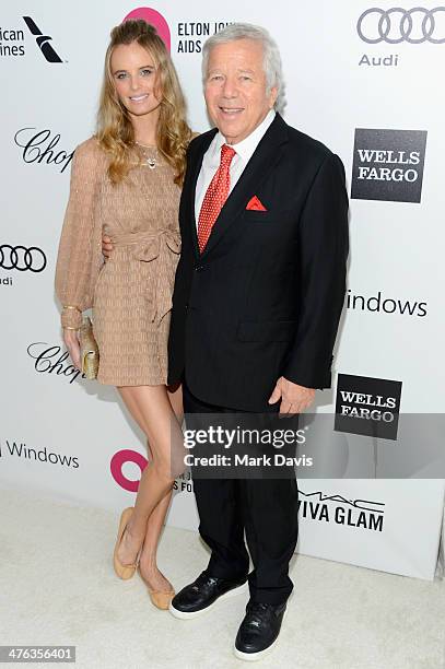 Businessman Robert Kraft and guest attend the 22nd Annual Elton John AIDS Foundation's Oscar Viewing Party on March 2, 2014 in Los Angeles,...