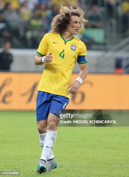 Brazil's David Luis during a friendly match, in preparation for Copa America Chile 2015, at Allianz Parque stadium in Sao Paulo, Brazil, on June 07,...
