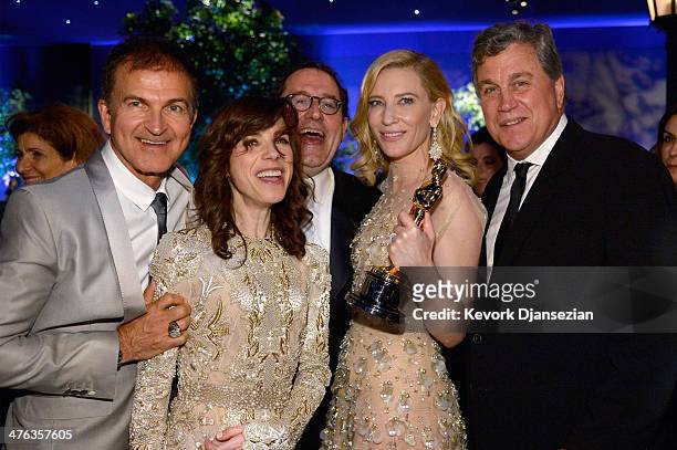 Guest, actress Sally Hawkins, Sony Pictures Classics Co-President Michael Barker, actress Cate Blanchett, winner of Best Actress for 'Blue Jasmine,'...