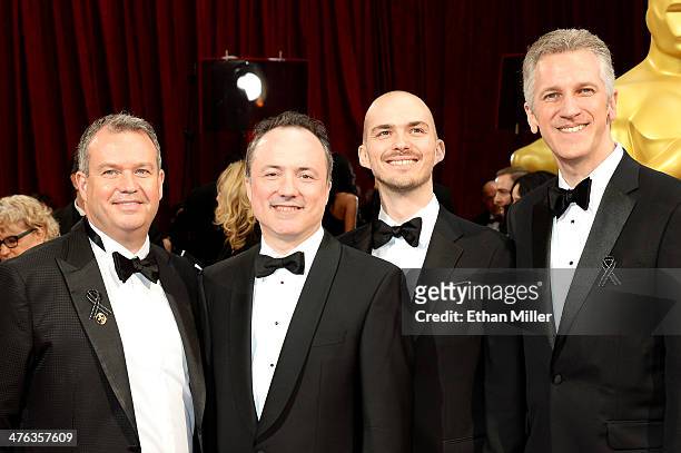 Visual effects artists Neil Corbould, Tim Webber, Chris Lawrence and David Shirk attend the Oscars held at Hollywood & Highland Center on March 2,...