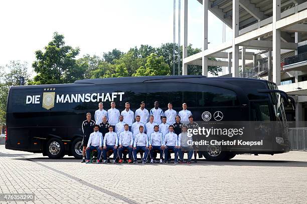 Upper row L-R with Andre Schuerrle, Christoph Kramer, Shokdran Mustafi, Sami Khedira, Antonio Ruediger, Jonas Hector, Max Kruse, the middle row L-R...