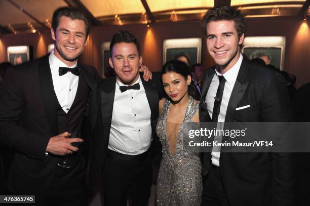 Chis Hemsworth, Channing Tatum, Jenna Dewan-Tatum and Liam Hemsworth attend the 2014 Vanity Fair Oscar Party Hosted By Graydon Carter on March 2,...