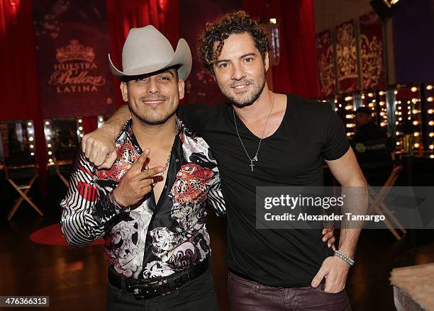 Espinoza Paz and David Bisbal are seen attending the premiere show of Univision's Nuestra Belleza Latina at Univision Headquarters on March 2, 2014...