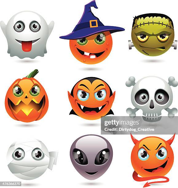 stockillustraties, clipart, cartoons en iconen met holloween emoticons - heksenhoed