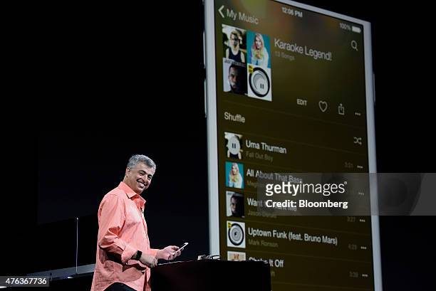 Eddy Cue, senior vice president of Internet Software and Services at Apple Inc., smiles during the Apple World Wide Developers Conference in San...