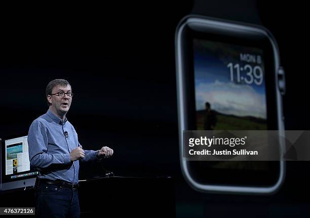 Apple vice president of technology Kevin Lynch speaks during the Apple WWDC on June 8, 2015 in San Francisco, California. Apple annouced a new OS X,...